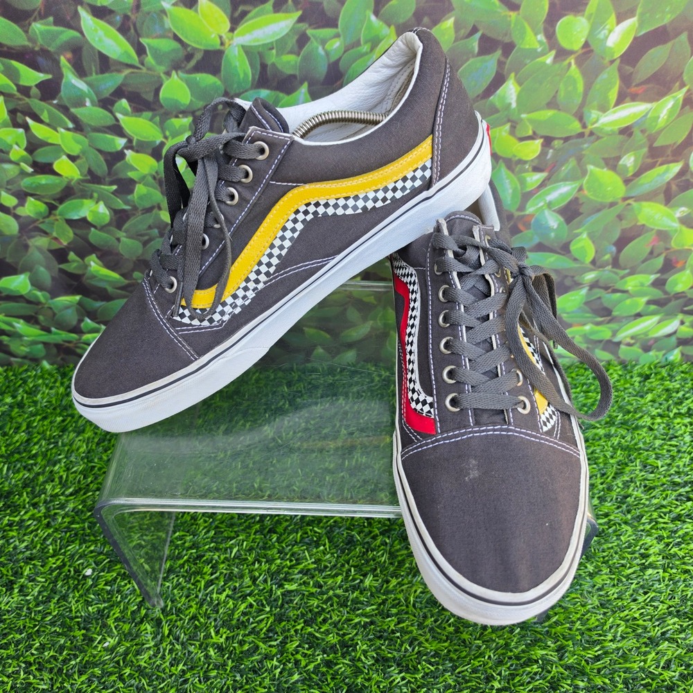 Vans Old Skool Mismatched Red Yellow Checkerboard Grey Canvas Sneakers Mens 12
